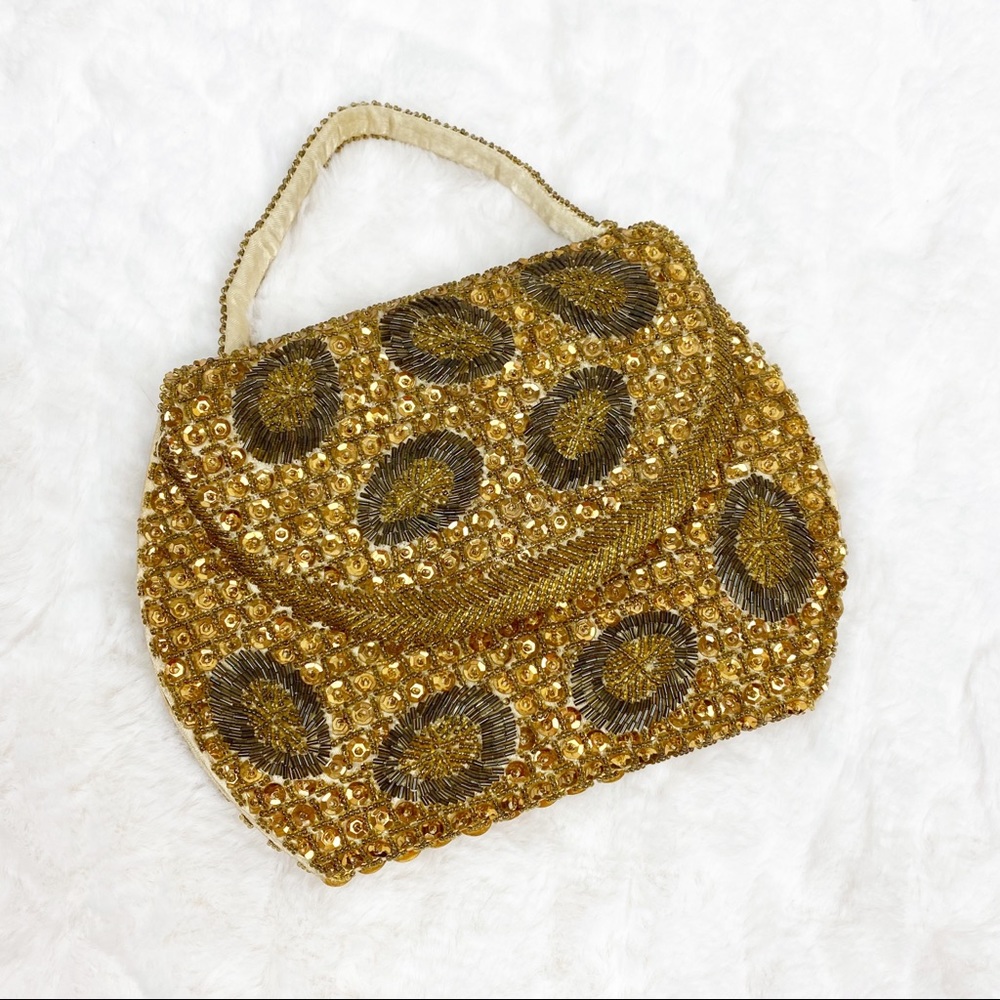 La Regale Vintage Gold Beaded Evening Bag
